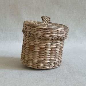 Vintage Small Woven Seagrass Lidded Basket